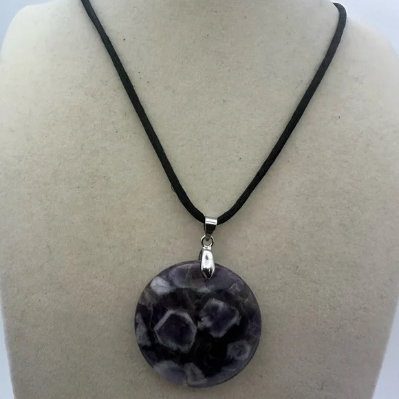Round Dream/Chevron Amethyst Pendant on Satin Rope - Picture 8 of 10